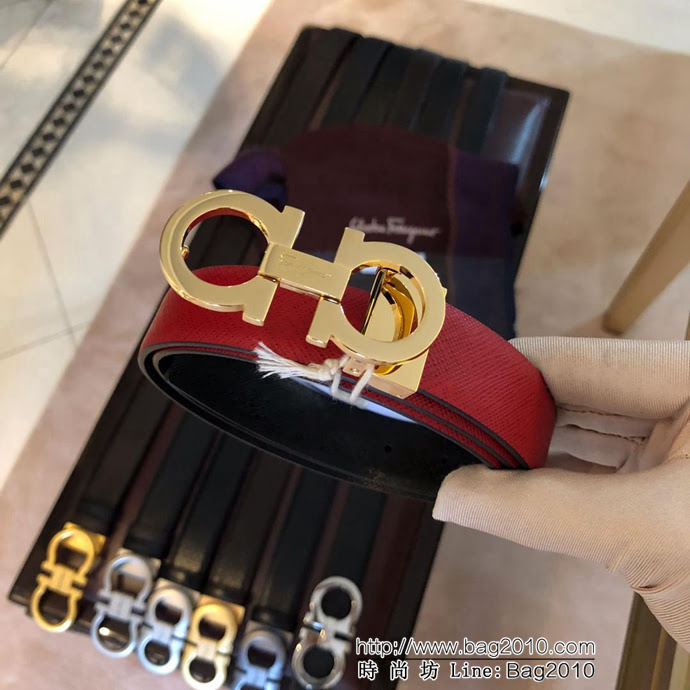 Ferragamo菲拉格慕 雙面十字紋進口小牛皮 獨特復古風格 精鋼扣 女款皮帶  xfp1197